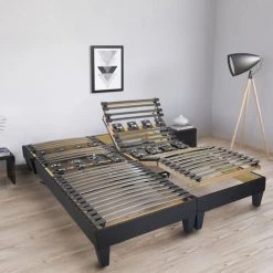 BELLECOUR LITERIE | Jeu De 2 Sommiers électriques ROCHEREAU 140x190 Cm | Lattes & Plots - Gris