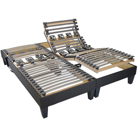 BELLECOUR LITERIE | Jeu De 2 Sommiers électriques ROCHEREAU 140x190 Cm | Lattes & Plots - Gris 4 BELLECOUR LITERIE | Jeu De 2 Sommiers électriques ROCHEREAU 140x190 Cm | Lattes & Plots - Gris – Image 2