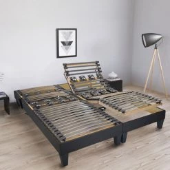 BELLECOUR LITERIE | Jeu De 2 Sommiers électriques ROCHEREAU 160x200 Cm | Lattes & Plots - Gris