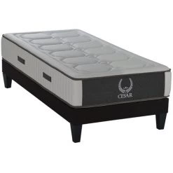 OLYMPE LITERIE | Ensemble CESAR 90x200 Cm | Matelas Mémoire De Forme + Sommier Bois | Ferme - Blanc