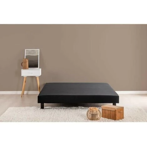 DEKO DREAM Rakenne Sommier Tapissier A Lattes 140 X 190 Cm - Bois Massif Noir + Pieds 3 DEKO DREAM Rakenne Sommier Tapissier A Lattes 140 X 190 Cm - Bois Massif Noir + Pieds