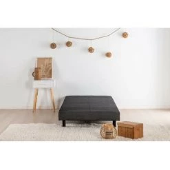 DEKO DREAM Rakenne Sommier Tapissier A Lattes 90 X 190 - Bois Massif Gris Anthracite + Pieds