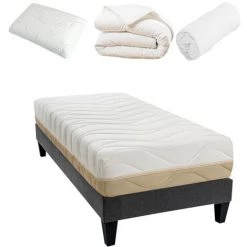 BELLECOUR LITERIE | Pack Prêt à Dormir LEMAN 90x200 Cm | Matelas Mousse Hypersoft + Sommier + Accessoires - Blanc