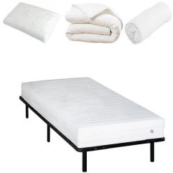 OLYMPE LITERIE | Pack Prêt à Dormir EGIO 90x190 Cm | Matelas Latex Like + Sommier Métal + Accessoires - Blanc