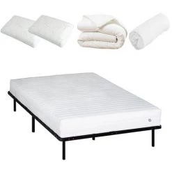OLYMPE LITERIE | Pack Prêt à Dormir EGIO 140x190 Cm | Matelas Latex Like + Sommier Métal + Accessoires - Blanc