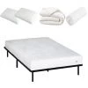 OLYMPE LITERIE | Pack Prêt à Dormir EGIO 140x200 Cm | Matelas Latex Like + Sommier Métal + Accessoires - Blanc