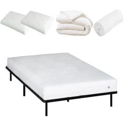 OLYMPE LITERIE | Pack Prêt à Dormir EGIO 140x200 Cm | Matelas Latex Like + Sommier Métal + Accessoires - Blanc