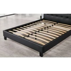 KING OF DREAMS Frederic - Solide Et Confortable Lit Avec Sommier + Tête De Lit Capitonnee Couleur NOIR + Pieds En 10 Cm Pour Matelas En 90x190 - 13 Lattes - Revetement PVC Simili Facile D'entretien - Montage Rapide Et Facile -Sommier Soldes 39969642 2