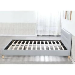 NUITSDOR Frederic - Solide Et Confortable Lit Avec Sommier + Tête De Lit Capitonnee Couleur GRIS + Pieds En 10 Cm Pour Matelas En 90x190 - 13 Lattes - Revetement PVC Simili Facile D'entretien - Montage Rapide Et Facile