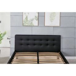 LITERIEJULIEN Frederic - Solide Et Confortable Lit Avec Sommier + Tête De Lit Capitonnee Couleur NOIR + Pieds En 10 Cm Pour Matelas En 120x190 - 2 X 13 Lattes - Revetement PVC Simili Facile D'entretien - Montage Rapide Et Facile