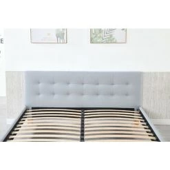 PROVENCE LITERIE Frederic - Solide Et Confortable Lit Avec Sommier + Tête De Lit Capitonnee Couleur GRIS + Pieds En 10 Cm Pour Matelas En 120x190 - 2 X 13 Lattes - Revetement PVC Simili Facile D'entretien - Montage Rapide Et Facile