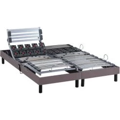 SOMEO Sommier électrique De Relaxation Lattes Plots Tissu Taupe 2x70x190 - Taupe -Sommier Soldes 51210699 2