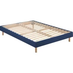 Sommier En Kit Déco Bleu Jean à Lattes Merinos 140x190 - Bleu -Sommier Soldes 51211445 2