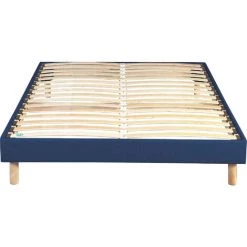 Sommier En Kit Déco Bleu Jean à Lattes Merinos 140x190 - Bleu -Sommier Soldes 51211445 3