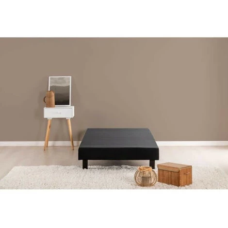 DEKO DREAM Rakenne Sommier Tapissier A Lattes 90 X 200 Cm - Bois Massif Noir + Pieds 3 DEKO DREAM Rakenne Sommier Tapissier A Lattes 90 X 200 Cm - Bois Massif Noir + Pieds