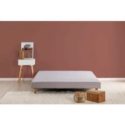DEKO DREAM Rakenne Sommier Tapissier A Lattes 140 X 190 Cm - Bois Massif Gris + Pieds