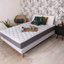 AOB DIFFUSION Ensemble Literie Rhodes 160x200 - Ressorts Ensachés - Hauteur 24 Cm - 5 Zones Confort - Uni