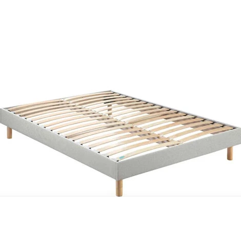 LES TENDANCES Sommier à Lattes Tapissier Tissu Gris Clair Sur Pieds 140x200cm Terry 3 LES TENDANCES Sommier à Lattes Tapissier Tissu Gris Clair Sur Pieds 140x200cm Terry