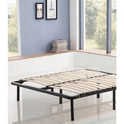 LES TENDANCES Sommier à Lattes Noir Sur Pieds 140x200 Cm Somkit -Sommier Soldes 55024970 2