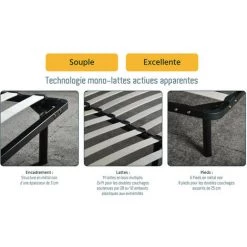 LES TENDANCES Sommier à Lattes Noir Sur Pieds 90x200 Cm Somkit -Sommier Soldes 55025526 3