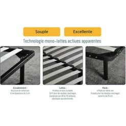 LES TENDANCES Sommier à Lattes Noir Sur Pieds 180x200 Cm Somkit -Sommier Soldes 55025528 4