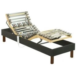 VENTE-UNIQUE.COM Sommier électrique De Relaxation Lattes Et Plots Tissu Gris Anthracite De DREAMEA - 70 X 190 Cm - Gris Anthracite