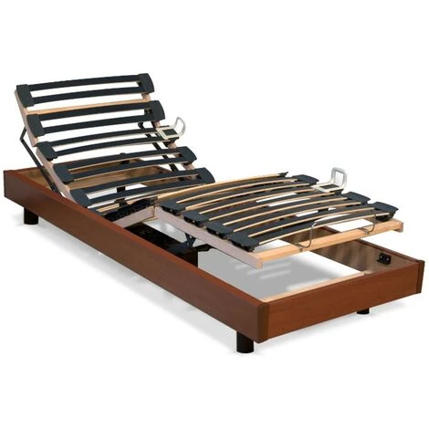 VENTE-UNIQUE.COM Sommier électrique De Relaxation Lattes Multiplis - 5 Plans - Fermeté Réglable - 80 X 200 Cm - Merisier - Naturel Foncé 3 VENTE-UNIQUE.COM Sommier électrique De Relaxation Lattes Multiplis - 5 Plans - Fermeté Réglable - 80 X 200 Cm - Merisier - Naturel Foncé