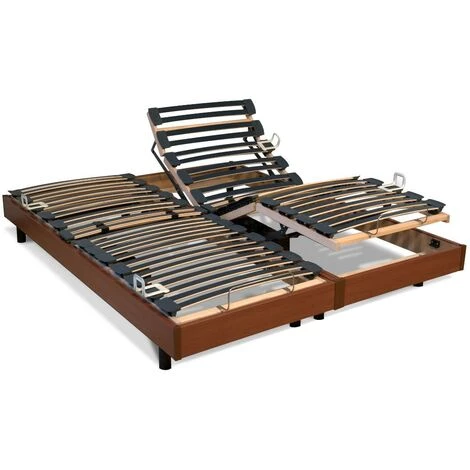 VENTE-UNIQUE.COM Sommier électrique De Relaxation Lattes Multiplis - 5 Plans - Fermeté Réglable - 80 X 200 Cm - Merisier - Naturel Foncé 4 VENTE-UNIQUE.COM Sommier électrique De Relaxation Lattes Multiplis - 5 Plans - Fermeté Réglable - 80 X 200 Cm - Merisier - Naturel Foncé – Image 2