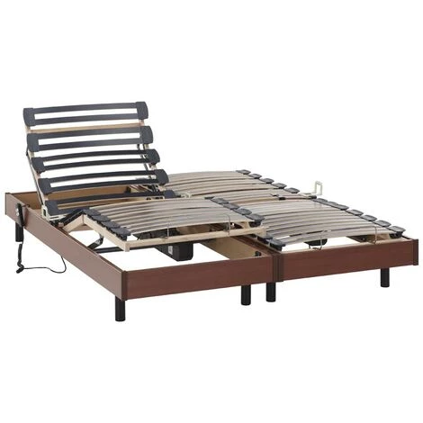 VENTE-UNIQUE.COM Sommier électrique De Relaxation Lattes Multiplis - 5 Plans - Fermeté Réglable - 80 X 200 Cm - Merisier - Naturel Foncé 5 VENTE-UNIQUE.COM Sommier électrique De Relaxation Lattes Multiplis - 5 Plans - Fermeté Réglable - 80 X 200 Cm - Merisier - Naturel Foncé – Image 3