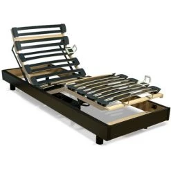 VENTE-UNIQUE.COM Sommier électrique De Relaxation Lattes Multiplis - 5 Plans - Fermeté Réglable - 80 X 200 Cm - Noir - Noir
