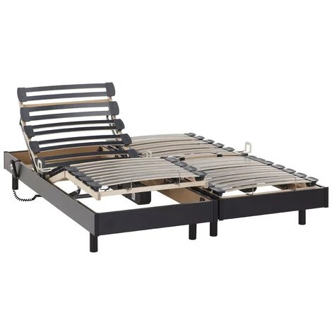 VENTE-UNIQUE.COM Sommier électrique De Relaxation Lattes Multiplis - 5 Plans - Fermeté Réglable - 80 X 200 Cm - Noir - Noir 4 VENTE-UNIQUE.COM Sommier électrique De Relaxation Lattes Multiplis - 5 Plans - Fermeté Réglable - 80 X 200 Cm - Noir - Noir – Image 2