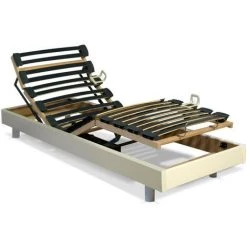 VENTE-UNIQUE.COM Sommier électrique De Relaxation Lattes Multiplis - 5 Plans - Fermeté Réglable - 70 X 190 Cm - Blanc - Blanc