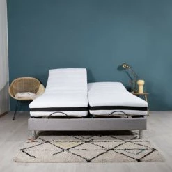 EBAC LITERIE Ensemble Relaxation Confort + Matelas Latex Eolys - 5 Zones - 2x80x200 - Lin - Blanc/Ecru/Ivoire -Sommier Soldes 55896821 3
