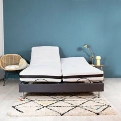 EBAC LITERIE Ensemble Relaxation Action + Matelas Latex Eolys - 5 Zones - 2x80x200 - Anthracite - Gris/Taupe/Anthracite -Sommier Soldes 55896822 3