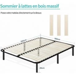 IZTOSS Sommier 160x200cm Avec 7 Pieds -Épaisseur 26CM - Sommiers à Lattes En Bois Pour Adulte Et Enfant - 2x13 Lattes - Livré En 2-5 Jours (160x200-7Pieds) -Sommier Soldes 56382879 5