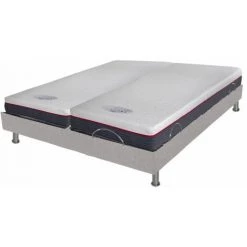 EBAC LITERIE Ensemble Relaxation Confort + Matelas Mémoire Forme Ocean - 3 Zones - 2x80x200 - Lin - Blanc/Ecru/Ivoire