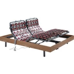 VENTE-UNIQUE.COM Sommier électrique De Relaxation 2x48 Plots Déco Bois Chêne Naturel De DREAMEA - 2 X 70 X 190 Cm - Moteurs OKIN - Noir, Naturel Clair