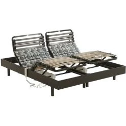 VENTE-UNIQUE.COM Sommier électrique De Relaxation Lattes Et 2x20 Plots 5 Zones HECATE De DREAMEA - Noir - 2 X 70 X 190 Cm - Moteurs OKIN