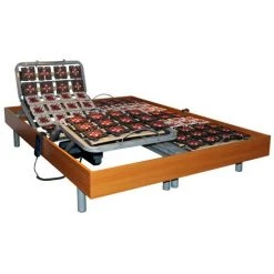 VENTE-UNIQUE.COM Sommier De Relaxation 2x48 Plots Déco Bois Merisier De DREAMEA - 2x70x190cm - Moteurs OKIN - Noir, Naturel Foncé