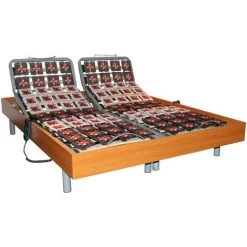 VENTE-UNIQUE.COM Sommier De Relaxation 2x48 Plots Déco Bois Merisier De DREAMEA - 2x70x190cm - Moteurs OKIN - Noir, Naturel Foncé -Sommier Soldes 57216950 3