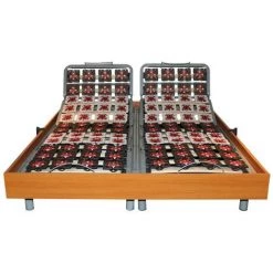 VENTE-UNIQUE.COM Sommier De Relaxation 2x48 Plots Déco Bois Merisier De DREAMEA - 2x70x190cm - Moteurs OKIN - Noir, Naturel Foncé -Sommier Soldes 57216950 4