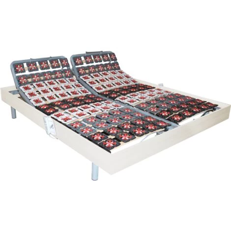 VENTE-UNIQUE.COM Sommier électrique De Relaxation 2x48 Plots Déco Bois Blanc De DREAMEA - 2 X 70 X 190 Cm - Moteurs OKIN - Blanc 4 VENTE-UNIQUE.COM Sommier électrique De Relaxation 2x48 Plots Déco Bois Blanc De DREAMEA - 2 X 70 X 190 Cm - Moteurs OKIN - Blanc – Image 2