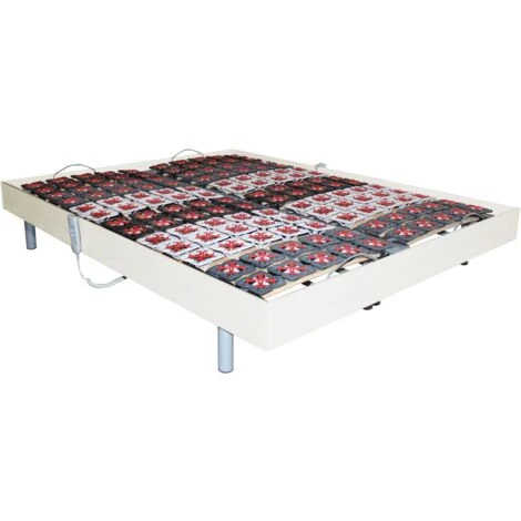 VENTE-UNIQUE.COM Sommier électrique De Relaxation 2x48 Plots Déco Bois Blanc De DREAMEA - 2 X 70 X 190 Cm - Moteurs OKIN - Blanc 5 VENTE-UNIQUE.COM Sommier électrique De Relaxation 2x48 Plots Déco Bois Blanc De DREAMEA - 2 X 70 X 190 Cm - Moteurs OKIN - Blanc – Image 3