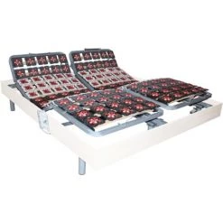 VENTE-UNIQUE.COM Sommier électrique De Relaxation 2x65 Plots Déco Bois Blanc De DREAMEA - 2 X 80 X 200 Cm - Moteurs OKIN - Blanc
