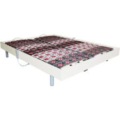 VENTE-UNIQUE.COM Sommier électrique De Relaxation 2x65 Plots Déco Bois Blanc De DREAMEA - 2 X 80 X 200 Cm - Moteurs OKIN - Blanc -Sommier Soldes 57217269 3