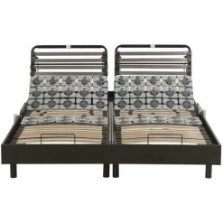VENTE-UNIQUE.COM Sommier électrique De Relaxation Lattes Et 2x25 Plots 5 Zones HECATE De DREAMEA - Noir - 2 X 90 X 200 Cm - Moteurs OKIN -Sommier Soldes 57217534 3