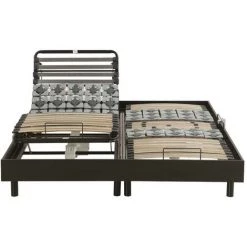 VENTE-UNIQUE.COM Sommier électrique De Relaxation Lattes Et 2x25 Plots 5 Zones HECATE De DREAMEA - Noir - 2 X 90 X 200 Cm - Moteurs OKIN -Sommier Soldes 57217534 4