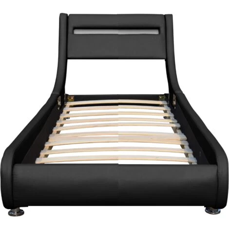 NUITSDOR Lit Ava Pour Matelas 90x190 - Sommier + Tête De Lit Eclairage LED Incurve Couleur NOIR + Pieds En 5 Cm Pour Matelas - 13 Lattes - Revetement PVC Simili Facile D'entretien - Montage Rapide Et Facile 3 NUITSDOR Lit Ava Pour Matelas 90x190 - Sommier + Tête De Lit Eclairage LED Incurve Couleur NOIR + Pieds En 5 Cm Pour Matelas - 13 Lattes - Revetement PVC Simili Facile D'entretien - Montage Rapide Et Facile