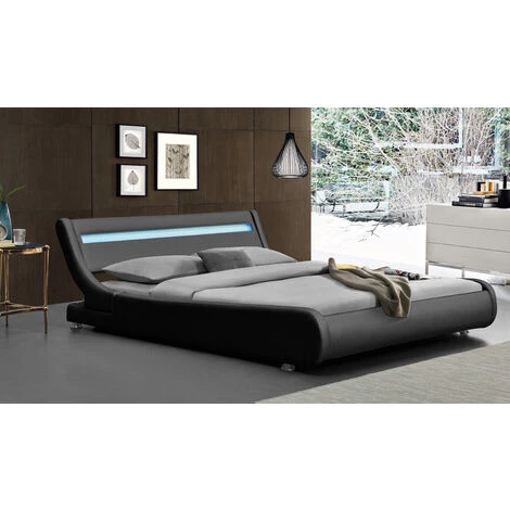 NUITSDOR Lit Ava Pour Matelas 90x190 - Sommier + Tête De Lit Eclairage LED Incurve Couleur NOIR + Pieds En 5 Cm Pour Matelas - 13 Lattes - Revetement PVC Simili Facile D'entretien - Montage Rapide Et Facile 4 NUITSDOR Lit Ava Pour Matelas 90x190 - Sommier + Tête De Lit Eclairage LED Incurve Couleur NOIR + Pieds En 5 Cm Pour Matelas - 13 Lattes - Revetement PVC Simili Facile D'entretien - Montage Rapide Et Facile – Image 2