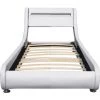 KINGOFDREAMS Lit Ava Pour Matelas 90x190 - Sommier + Tête De Lit Eclairage LED Incurve Couleur BLANC + Pieds En 5 Cm Pour Matelas - 13 Lattes - Revetement PVC Simili Facile D'entretien - Montage Rapide Et Facile -Sommier Soldes 58321735 1